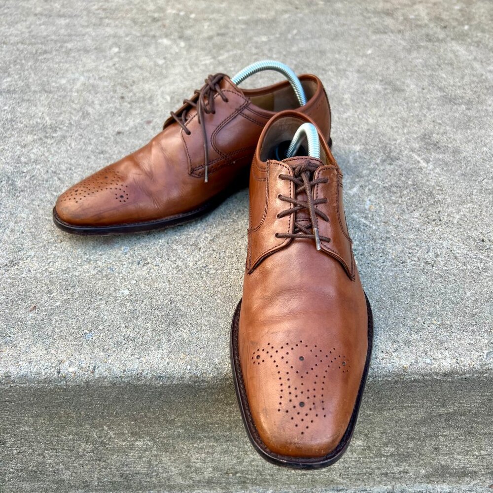 Johnston & Murphy 9.5M Tan Brown Leather Brogue Ellisworth Lace Up Dress Shoes - Picture 10 of 10